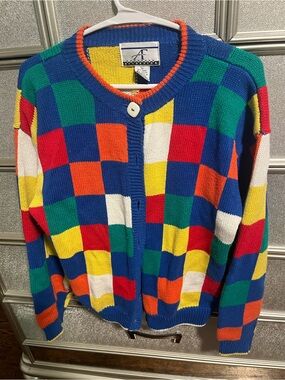 Colorblock Button-Front Cardigan Sweater - Blue Multi Accordeon Vintage